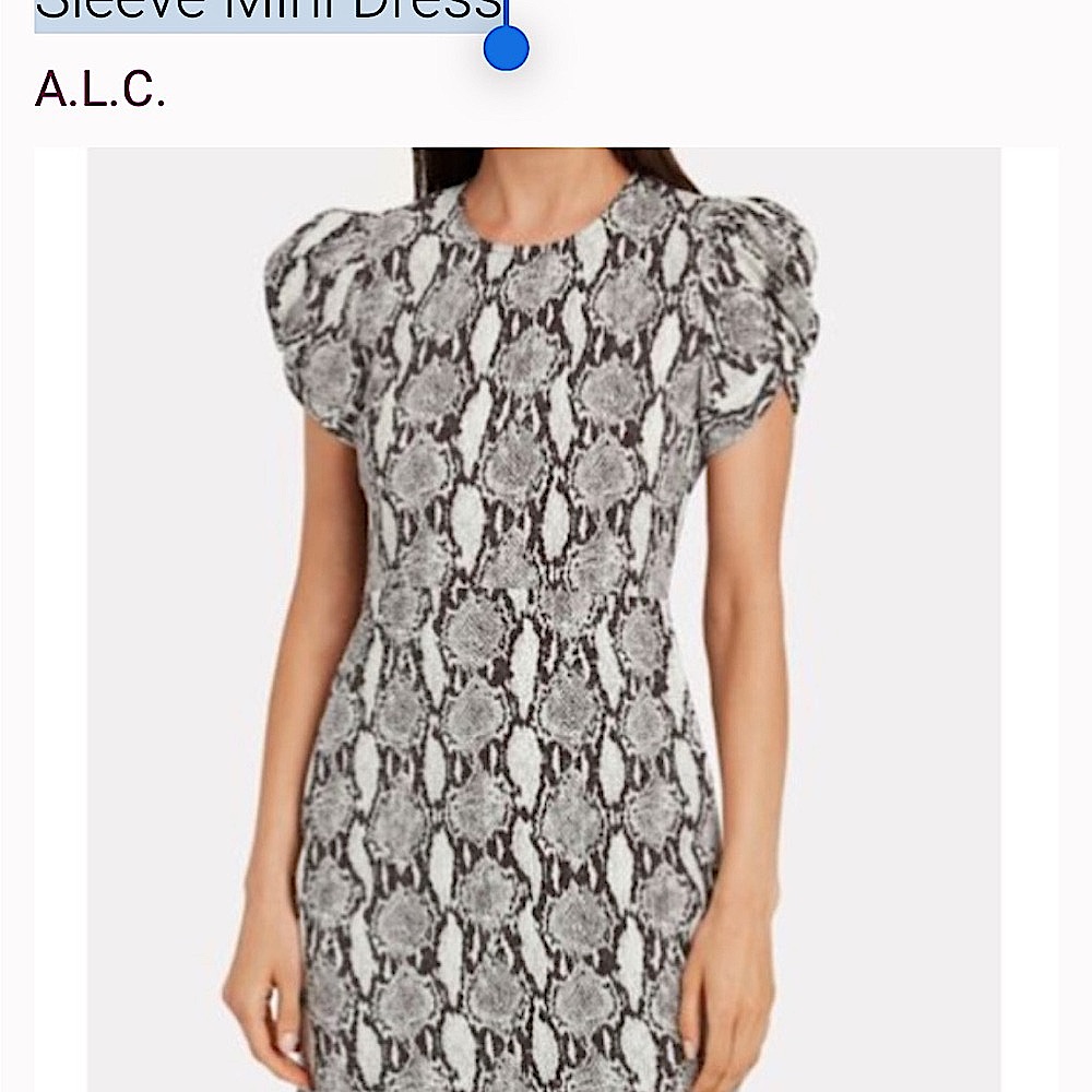 A.L.C. Brinley Snakeskin Print Puff Sleeve Mini Dress Size 4